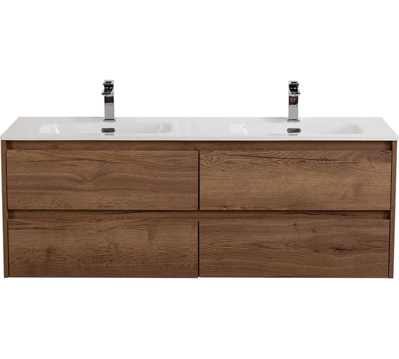 Изображение товара База под раковину BelBagno KRAFT подвесная, с четырьмя выкатными ящиками для раковины с двумя чашами, Rovere Tabacco, 1200x460x500, KRAFT-1200-4C-SO-2-RT