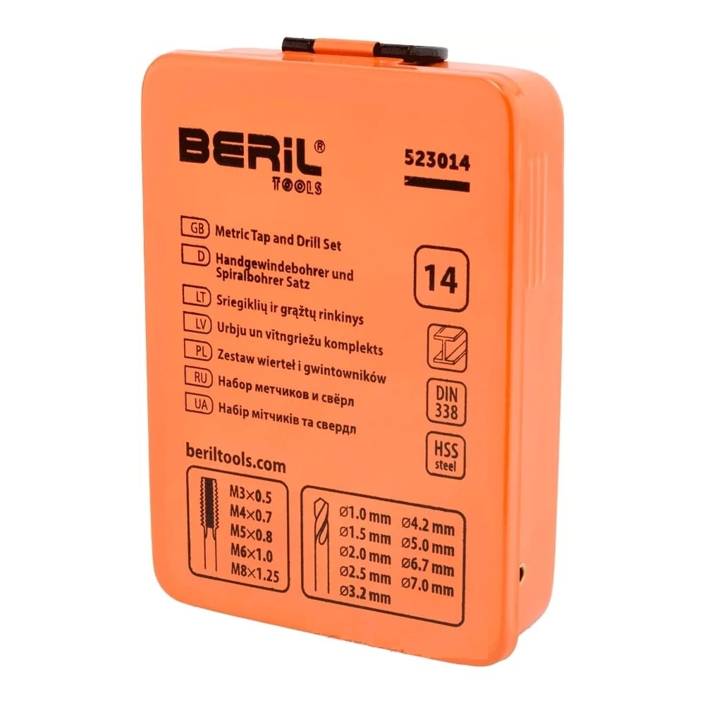 Изображение товара Набор метчиков и сверл Beril 14 предметов М3-М8