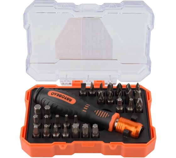 Изображение товара Набор отвертка быстроразъемная со сменными вставками АвтоDело 30 предметов, пластиковый футляр (30729) 16897
