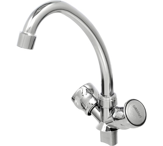 Изображение товара Смеситель эконом двухвентильный для кухни Dikalan гайка, керамическая кран-букса 1/2" 67-0-700