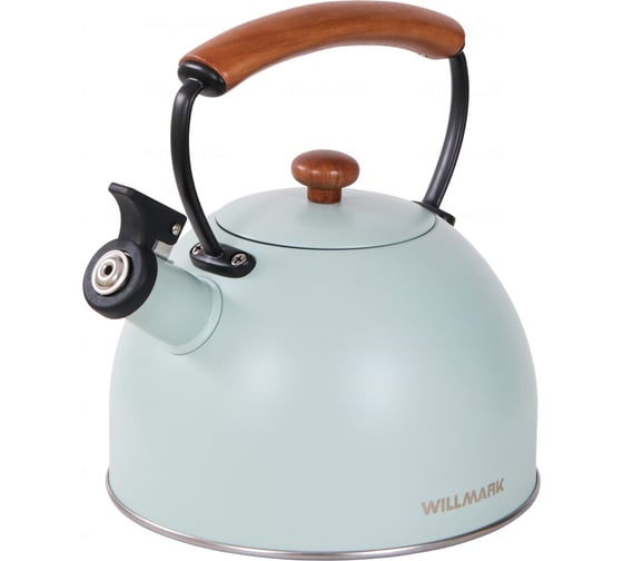 Изображение товара Чайник Willmark WTK-3694SS 2.8 л, со свистком, с крышкой, ручка из дуба, техн. Easy spout open, зеленый 2001455