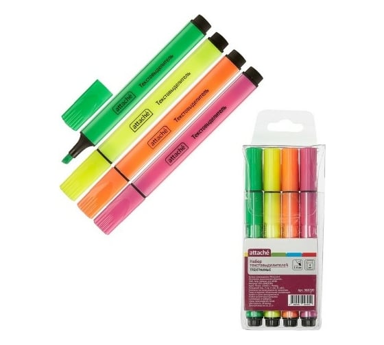 Изображение товара Маркер Attache выделитель текста набор 4 цвета 1-4 мм треугольный, 4 шт 968799