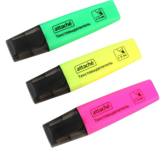 Изображение товара Маркер Attache Colored выделитель текста 1-5 мм набор 3 цвета, 3 шт 958581