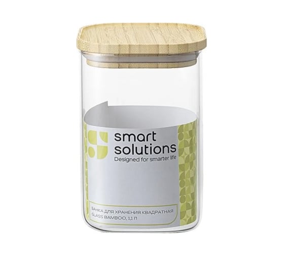 Изображение товара Банка для хранения Smart Solutions квадратная Glass Bamboo, 1.1 л SS0000160