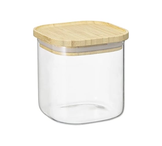 Изображение товара Банка для хранения Smart Solutions квадратная Glass Bamboo, 0.8 л SS0000159