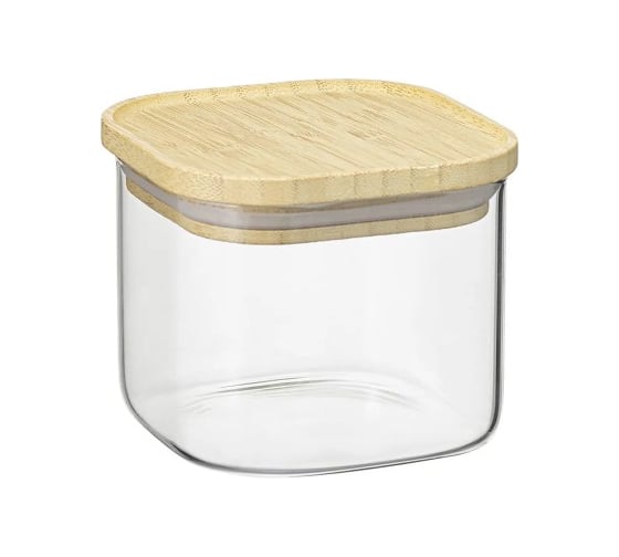 Изображение товара Банка для хранения Smart Solutions квадратная Glass Bamboo, 0.6 л SS0000158