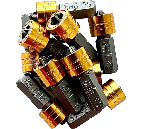 Изображение товара Бита Стройштуки PH2, 25 мм, с магнитным держателем-ограничителем, 10 шт УТ-00036369