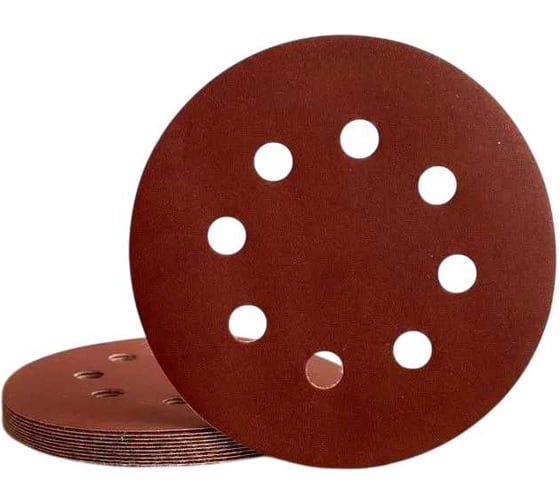 Изображение товара Набор шлифовальных кругов Vitatools 125 мм, 10 шт, с P40 по P400, красные, 8 отверстий R-125-P40-P400-10-8