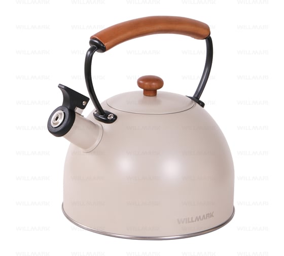 Изображение товара Чайник Willmark WTK-3694SS 2.8 л, со свистком, с крышкой, ручка из дуба, техн. Easy spout open, кремово-белый 2001456
