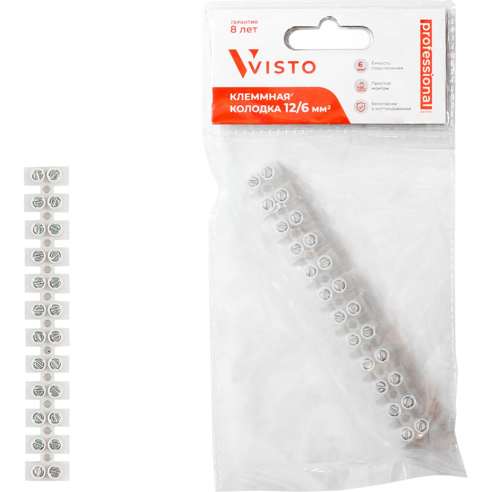Изображение товара Клемма VISTO 1 шт. для соединения проводов, белая, 12 пар, 6 мм², 380 В