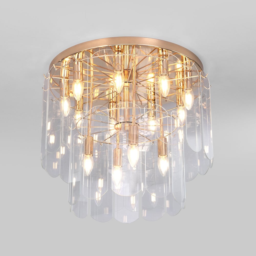 Изображение товара Потолочная люстра Eurosvet Claire 60170 стеклянные плафоны золото 13 ламп