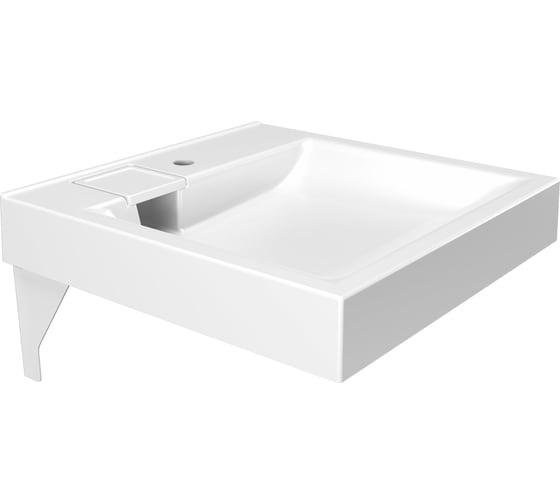 Изображение товара Раковина над стиральной машиной Bauedge BAU Soul 60x60, литьевой мрамор в комплекте с кронштейнами и выпуском, белая UF0002