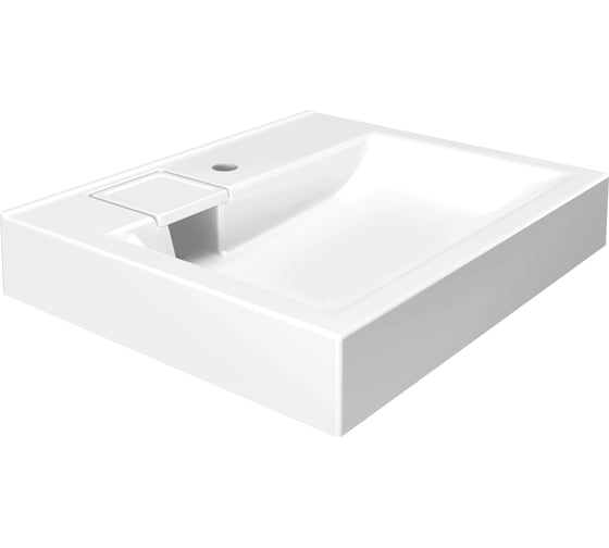 Изображение товара Раковина над стиральной машиной Bauedge BAU Soul 60x50, литьевой мрамор в комплекте с кронштейнами и выпуском, белая UF0001