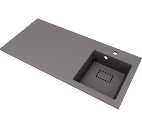 Изображение товара Раковина над стиральной машиной Bauedge BAU Stil 100, кварцевая, в комплекте с кронштейнами, донной крышкой и переливом, правая, цвет серый металлик MRY0036R