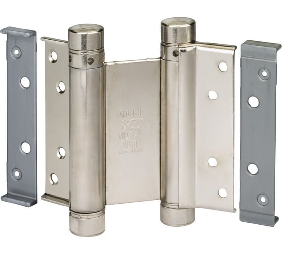 Изображение товара Барная пружинная петля двойного действия ALDEGHI LUIGI SPA 100х37х33 мм, цвет: никель, к-т: 2 шт + ключ с декоративными шурупами 101AN100B2