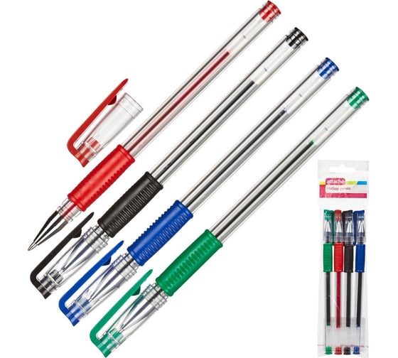 Изображение товара Набор гелевых ручек Attache Town резиновая манжетка, 0.5 мм, 4шт/уп 168717