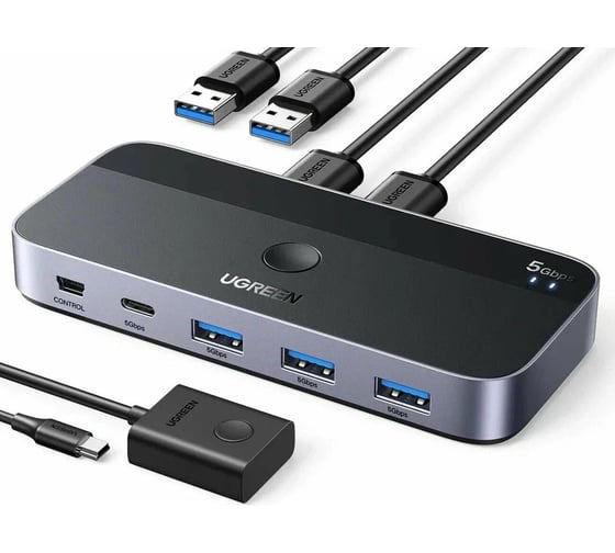 Изображение товара Переключатель Ugreen CM662 (15705) USB 3.0 Sharing Switch 2 In 4 Out. Цвет: серый космос 15705_