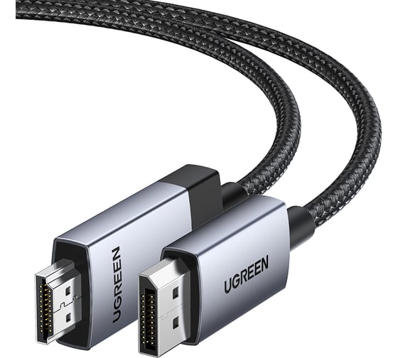 Изображение товара Кабель Ugreen DP119 (25491) DP to HDMI 4K Cable. Длина: 3м. Цвет: черно-серебристый 25491_