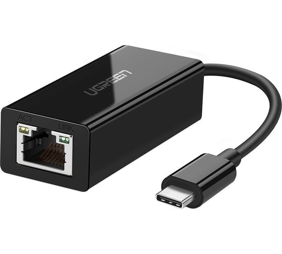 Изображение товара Адаптер Ugreen US236 USB-C 3.1 GEN1 Male to 10/100/1000Mbps, цвет черный () 50307