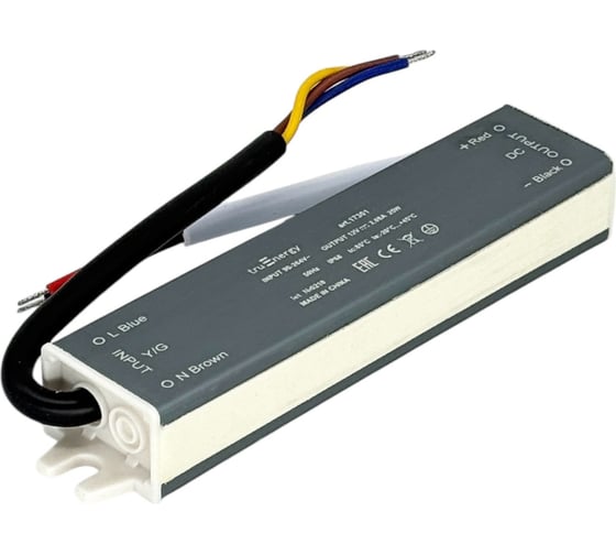 Изображение товара Блок питания для светодиодной ленты truEnergy 12V, 25W, IP68, алюминий, 140x30x20мм 17301