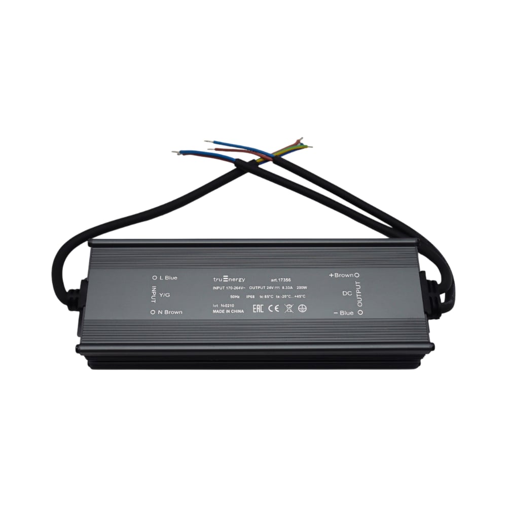 Изображение товара Блок питания для светодиодной ленты truEnergy 24V, 200W, IP68, алюминий, 215x70x34мм 17356
