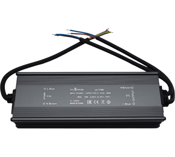 Изображение товара Блок питания для светодиодной ленты truEnergy 24V, 200W, IP68, алюминий, 215x70x34мм 17356