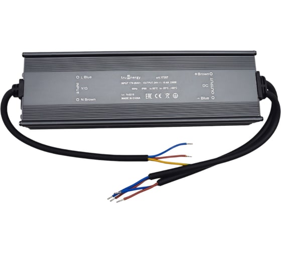 Изображение товара Блок питания для светодиодной ленты truEnergy 24V, 250W, IP68, алюминий, 235x75x36мм 17357