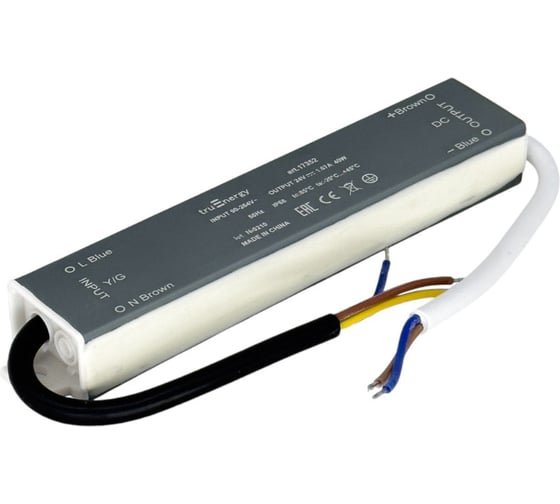 Изображение товара Блок питания для светодиодной ленты truEnergy 24V, 40W, IP68, алюминий, 160x30x20мм 17352