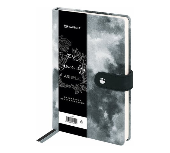 Изображение товара Бизнес-блокнот BRAUBERG А5 138х213 мм Nebula, под кожу, застежка, 160 листов, черный 116235