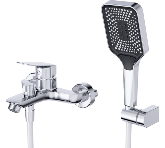 Изображение товара Смеситель для ванны и душа BelBagno DUE в комплекте с ручным душем, шлангом и держателем, хром DUE-VASM-CRM