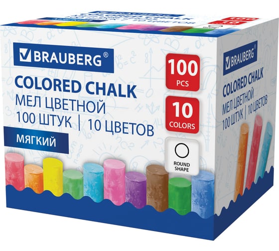 Изображение товара Мел BRAUBERG цветной круглый мягкий, комплект 100 шт 272769