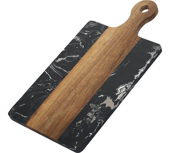 Изображение товара Разделочная доска Regent inox прямоугольная, с ручкой, вставка черный мрамор, 35x18x1,2 см Linea ACACIA 93-AC-1-02