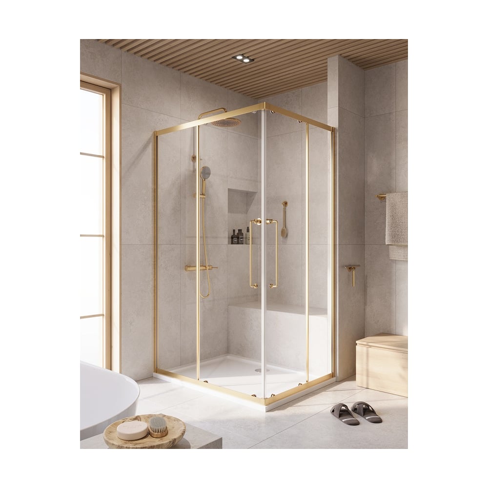 Изображение товара Душевой уголок Cezares RELAX-304-AH-2-120/90-C-BORO с брашированным золотом и раздвижной конструкци
