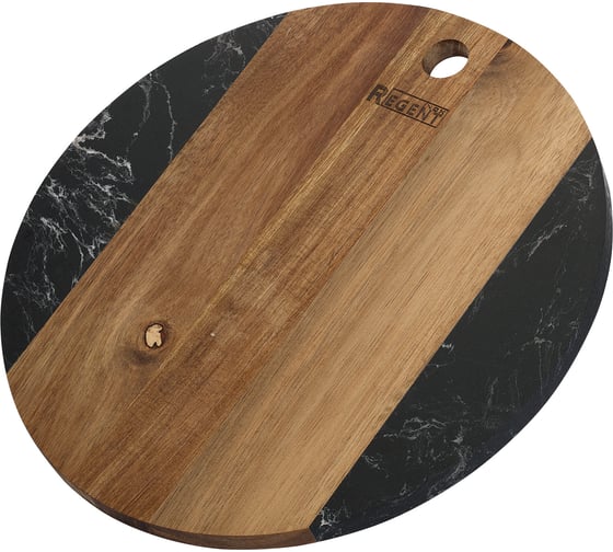 Изображение товара Разделочная доска Regent inox круглая, с ручкой, вставка черный мрамор, 26x26x1,2 см, Linea ACACIA 93-AC-1-03