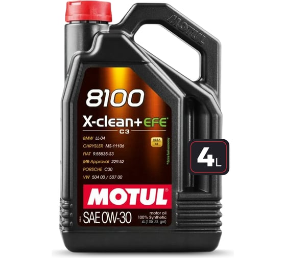 Изображение товара Моторное масло MOTUL 8100 X-CLEAN+ EFE 0W30 4 л 113092