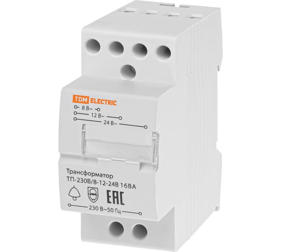 Изображение товара Трансформатор понижающий TDM ELECTRIC ТП-230В/8-12-24В 16ВА DIN-рейка TDM SQ0225-0021
