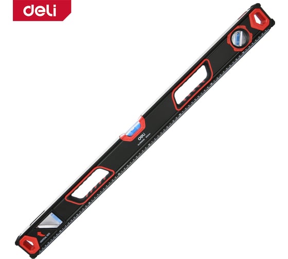 Изображение товара Строительный уровень DELI DL290800K 800мм зеркальный глазок, двухсторонняя фрезеровка, резиновые заглушки 169210