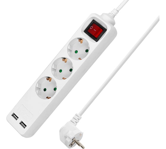 Изображение товара Удлинитель сетевой TDM ELECTRIC 3 розетки, 2 USB 2,4А, 3 м, с выключателем, з/к, ПВС 3х0,75 мм2 10А 250В белый SQ1303-0304