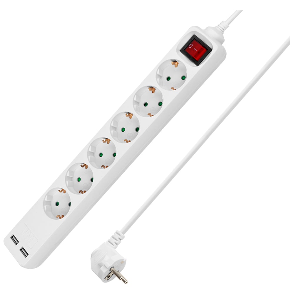 Изображение товара Удлинитель сетевой TDM ELECTRIC 6 розеток и 2 USB с выключателем 15 м SQ1303-0306
