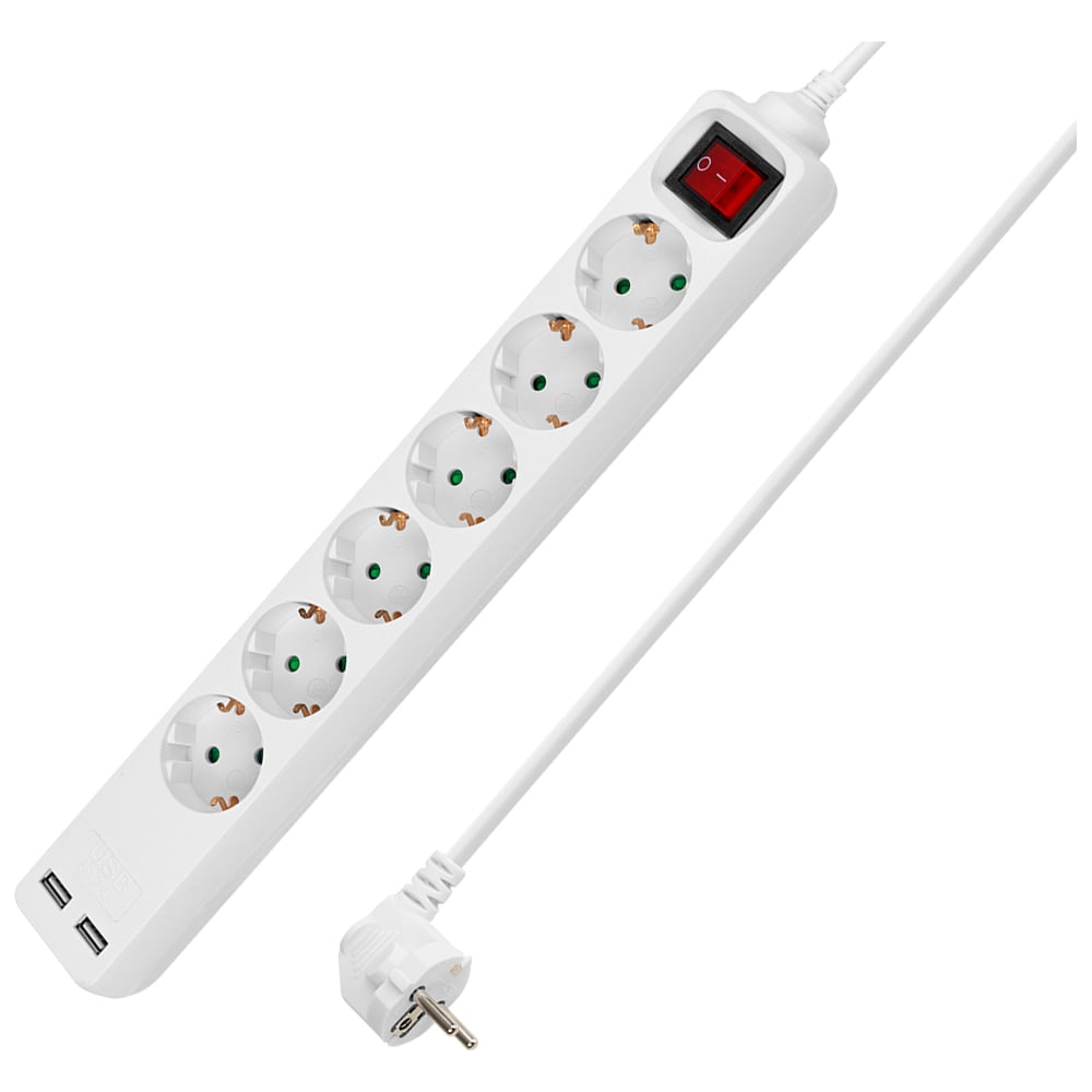 Изображение товара Удлинитель сетевой TDM ELECTRIC 6 розеток, 2 USB 2,4А, 3 м