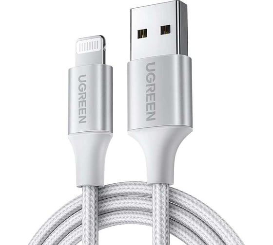 Изображение товара Кабель Ugreen US199 () Lightning to USB-A 2.0 Cable. Длина: 2 м. Цвет: серебристый 60163