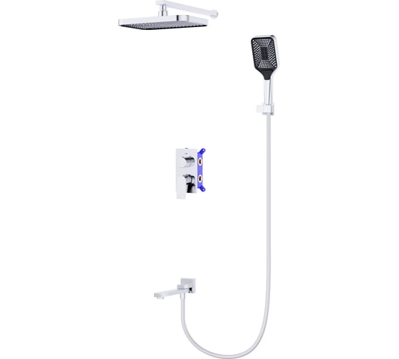 Изображение товара Душевой комплект встраиваемый с изливом BelBagno DUE смеситель встраиваемый, верхний душ, ручной душ со шлангом, штуцер с держателем, хром DUE-VDSET-CRM