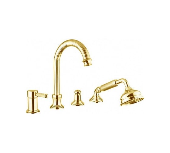 Изображение товара Смеситель на борт ванны с выдвижным душем и переключателем Cezares, золото OLIMP-BVDM-03/24-L