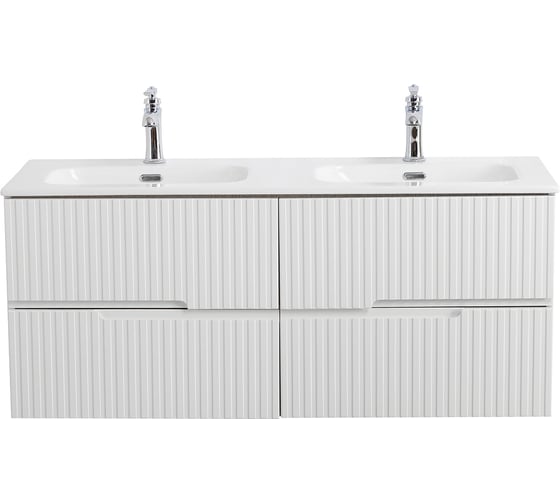 Изображение товара База под раковину CEZARES DUET-N подвесная с четырьмя выкатными ящиками для раковины с двумя чашами, Bianco Lucido, 1200x450x500, DUET-N-1200-4C-SO-2-BL