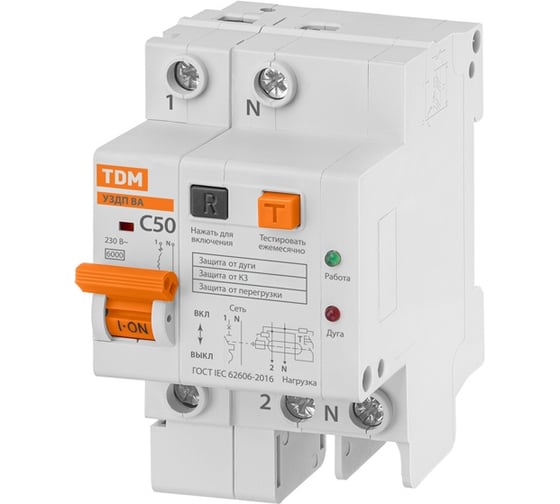 Изображение товара УЗДП с автоматическим выключателем TDM ELECTRIC 1P+N 50А 6кА х-ка С TDM SQ0227-0007