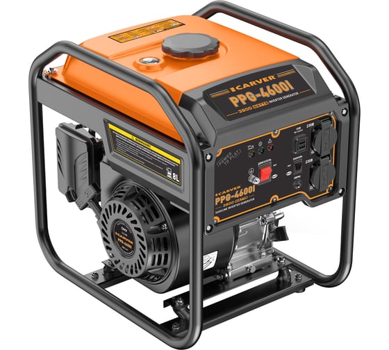 Изображение товара Генератор CARVER PPG-4600I инверторный (3,5/3,8 кВт, 220В, 2 розетки, USB) 01.020.00055