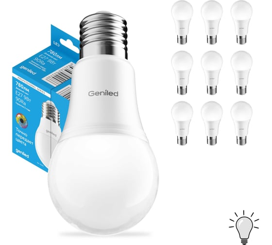 Изображение товара Светодиодная лампа Geniled Энергосберегающая E27 A65 16Вт 4000K 90Ra Груша 10 шт 01374_4000_10