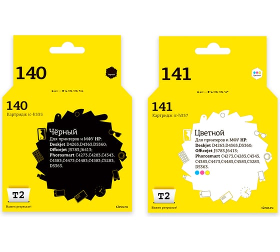 Изображение товара Комплект картриджей T2 IC-H140 (CB335HE;CB337HE) для HP №140 + №141: IC-H335 черный IC-H140/141_MP