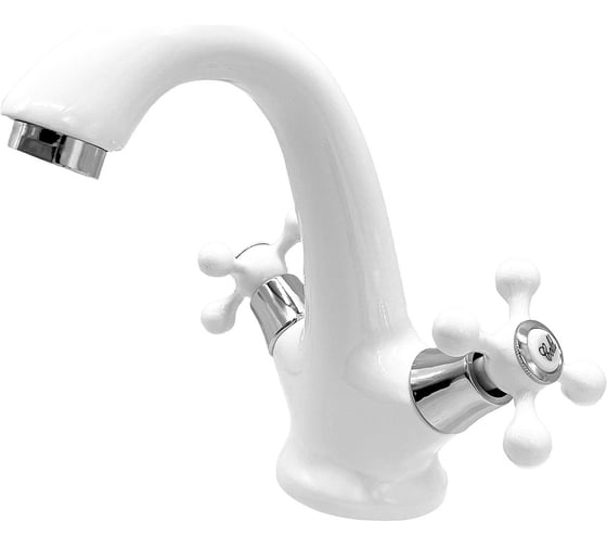 Изображение товара Смеситель для умывальника Doron DL 1516W-N , 1/2 керамика, белый/хром, излив короткий, п/г  (1/10) 019632