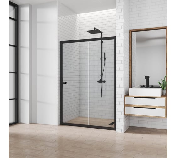 Изображение товара Дверь в душевую нишу GuteWetter GWMPKB019D2-07 120x200 см, цвет фурнитуры черный матовый, цвет стекла бесцветный, стекло закаленное 6 мм 4698033032097